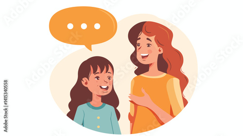 Mother and Daughter Avatar Character with Speech Bubble for Communication