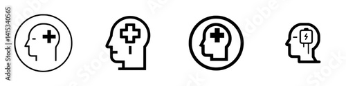 Vector illustration icons depicting mental health and wellness concepts, including mindfulness, support, and therapy measures