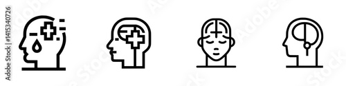 Vector illustration depicting mental health concepts through four distinctive head icons representing emotions and awareness