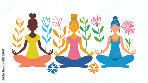 Zen Yoga Life Design on White Background Vector Illustration