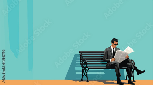 Young Businessman Reading Newspaper Near Color Wall