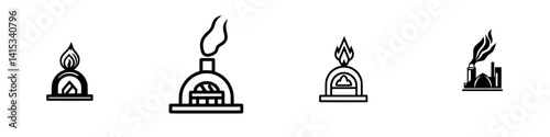 Vector illustration icons of various oven types and features for cooking and baking inspirations