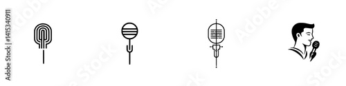 Vector illustration icons showcasing various microphone styles for music and audio projects