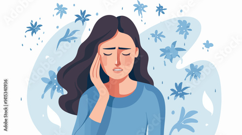 Hysterical Adult Woman Crying in Pain, Emotional Sadness EPS Image