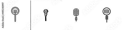 Diverse vector illustrations of utensils and microphones depicting culinary and musical activities