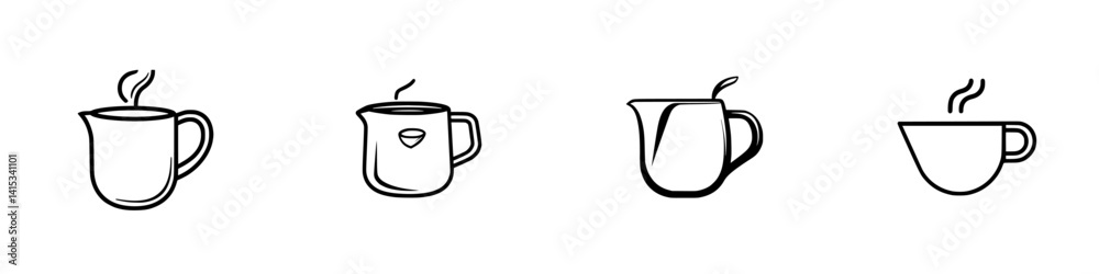 Obraz premium Unique vector illustration of diverse coffee cups with steaming effects showcasing different styles and shapes