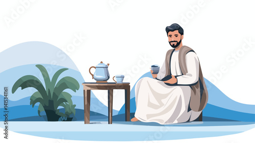 Arabic Businessman Sitting on Ramadan Hilal - Professional Vector Illustration