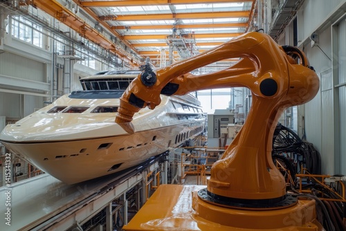 Automated Painting of a Luxury Yacht in a Modern Shipyard
