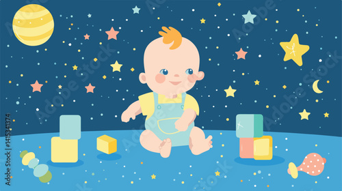 Cute Baby Design on Blue Background Vector Illustration