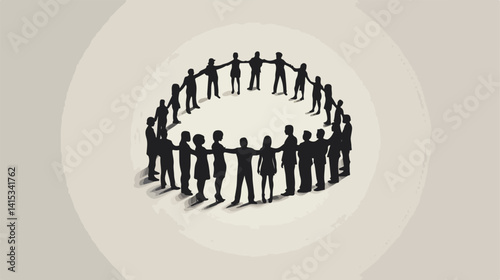 Professional Black Silhouette Teamwork Circle Vector Illustration