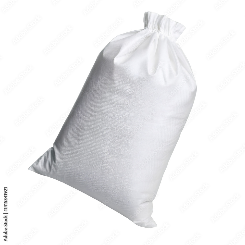 Full white woven polypropylene feed sack isolated on transparent background with clipping path