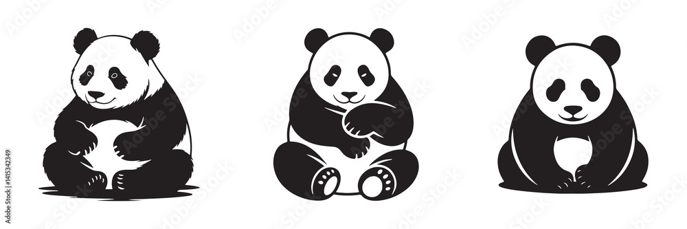 Fototapeta premium Black panda silhouette vector illustration eps 10