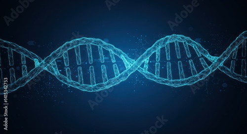 Blue dna double helix structure against a dark blue background.