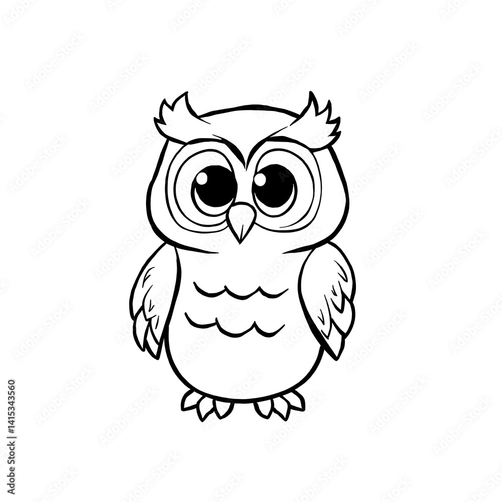 Obraz premium owl on a branch cartoon black silhouettes line sketch colouring kids book page isolated on white background