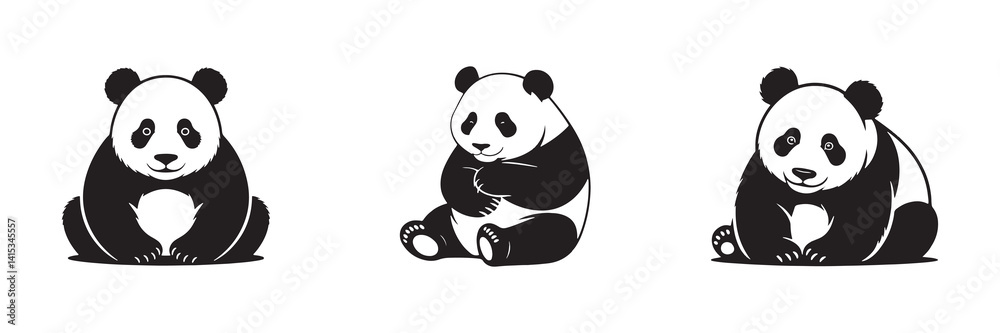 Fototapeta premium Black panda silhouette vector illustration eps 10