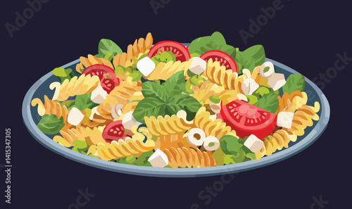 Vector Illustration Salad Pasta Fettuccine Vegetables
