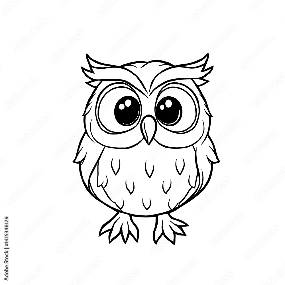 Fototapeta premium owl on a branch cartoon black silhouettes line sketch colouring kids book page isolated on white background