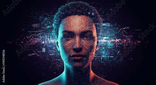 Cenário Futurista com Pessoa e Elementos Tecnológicos Brilhantes inteligência artificial IA 