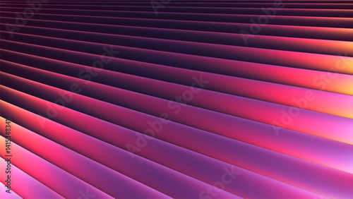 Futuristic abstract background with glowing parallel lines in cosmic neon colors and dreamy radiant gradient. Vibrant visual blend of geometry color and depth perfect for modern digital design. Vector