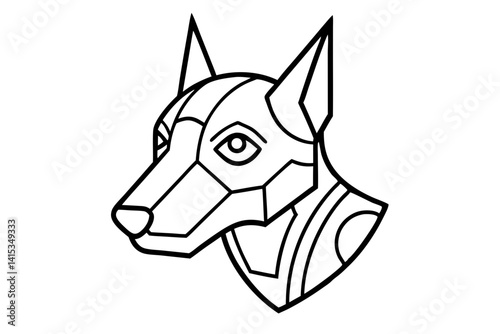 Futuristic Robotic Dog Head Line Art Vector