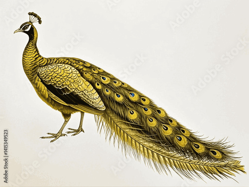 Golden plume elegance golden peacock  isolated watercolor vector illustration svg 