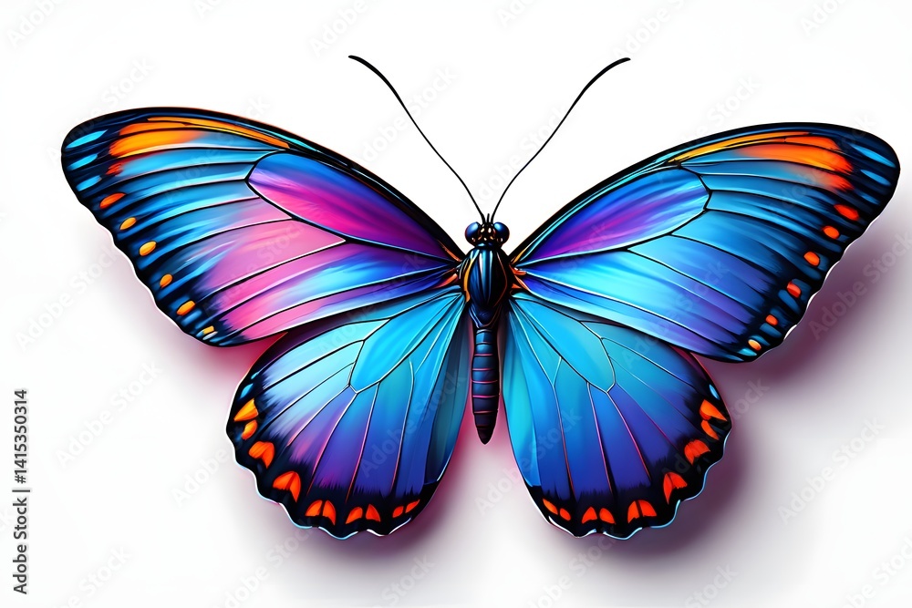 Obraz premium A vivid display of intricate beauty and elegance, the vibrant wings of a butterfly, showcases its captivating colors, with delicate veins.