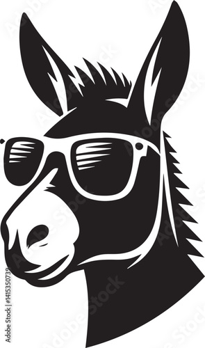 donkey head clipart silhouette, Donkey head illustration, donkey head with sunglass silhouette vector