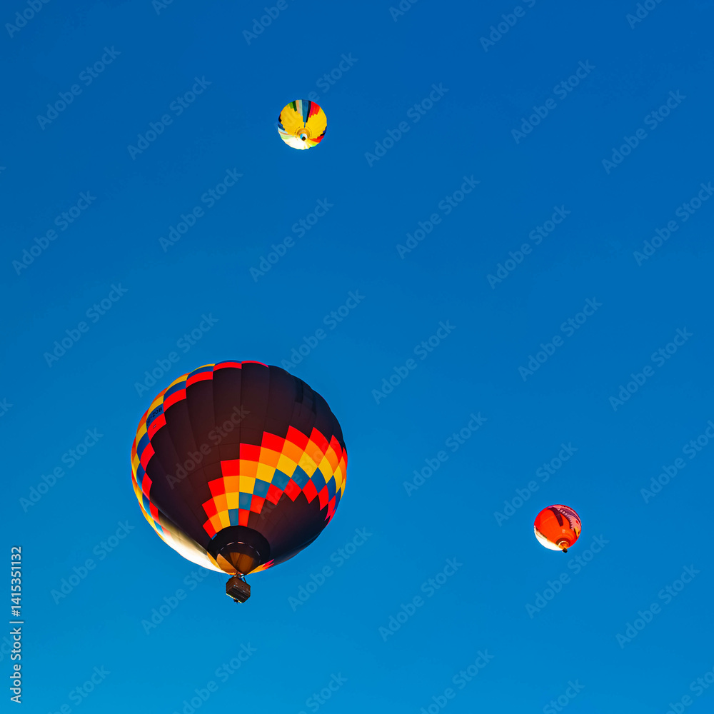 Alpine winter view with hot air balloons at Gosau, Abtenau, Salzkammergut, Salzburg, Austria