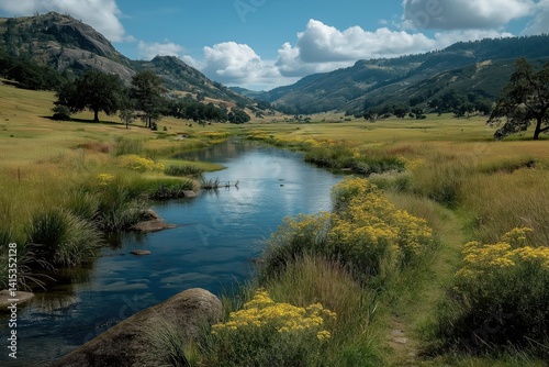 Crystal River Winds Through Flowered Valley in Peaceful Restored Natural Landscape