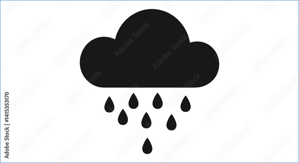 Black Weather Cloud With Rain Drops Isolated On White Background Black Weather Cloud With Rain Drops Isolated On White Background