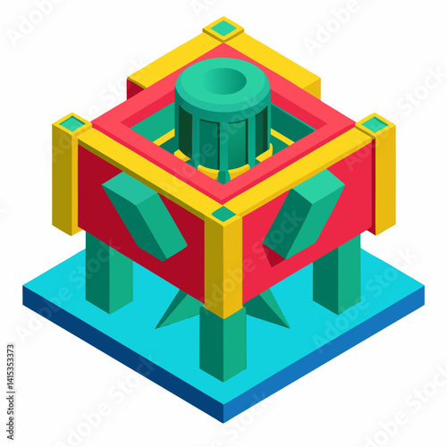 Abstract Isometric Structure With Cube And Cylinder Shapes Modern Design