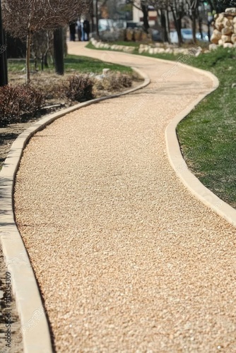 Winding pathway through a landscaped park