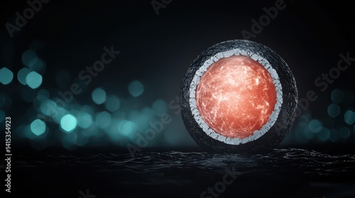 Abstract Image of Glowing Sphere with Red Center and Dark Surroundings