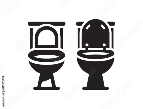 Minimalist Toilet Icons – Front and Side Views in Black and White