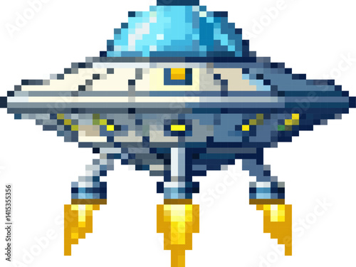 8-Bit UFO Invader in Classic Retro Pixel Style