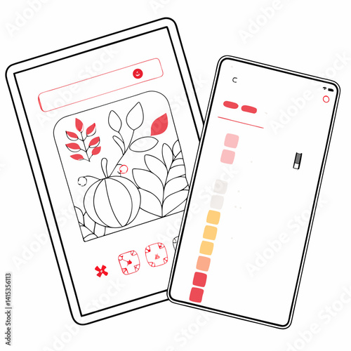 Digital Tablet And Smartphone Showcase Pumpkin Coloring App With Autumnal Theme
