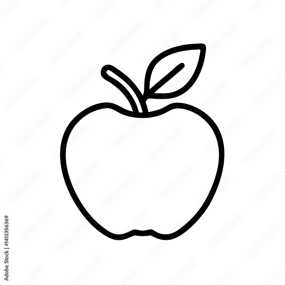 Outline Vector Icon of Fresh Apple with Leaf Outline Vector Icon of Fresh Apple with Leaf