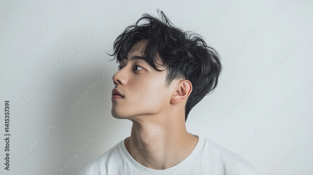 Profile portrait of young man studio photography neutral background Profile portrait of young man studio photography neutral background