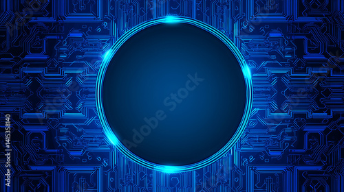 abstract background tech-inspired circuit pattern in blue, empty center area for product or promo text