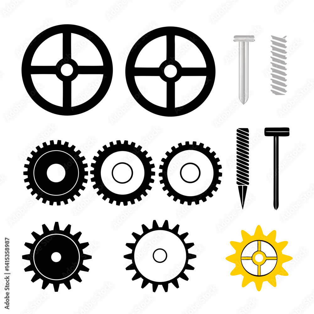 Obraz premium Set Of Gears And Screws With Technical Building And Engineering Concept