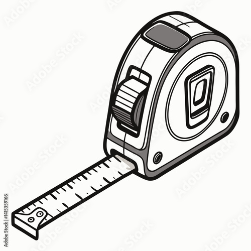 Vector Illustration Of Retractable Tape Measure For Construction And Engineering