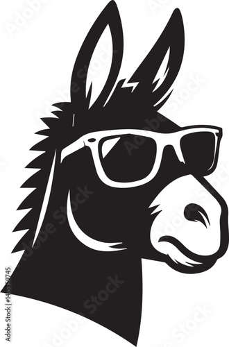 donkey head clipart silhouette, Donkey head illustration, donkey head with sunglass silhouette vector