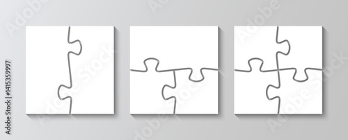 Jigsaw cutting template. Puzzle square grids set. Scheme for thinking game. Simple mosaic background with separate details. Vector illustration.