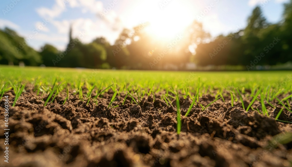 Freshly sown grass in park