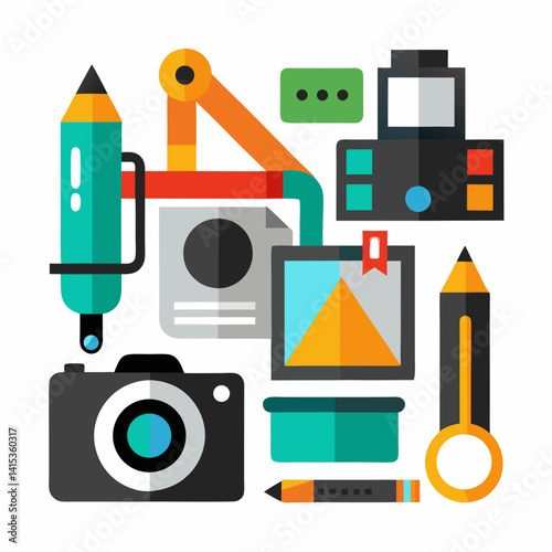 Graphic Design Tools Flat Vector Illustration For Creative Designers And Photographers
