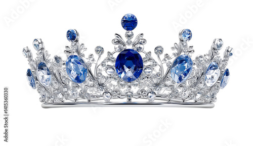 Silver crown with blue gems, royal, luxury