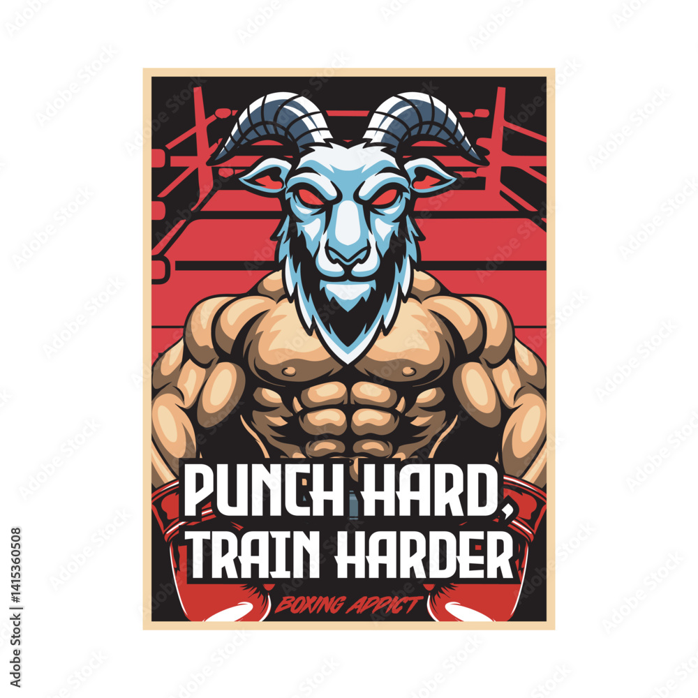 Fototapeta premium Vector Illustration of Goat Wearing Boxing Gloves with Detailed Illustration Available for Poster
