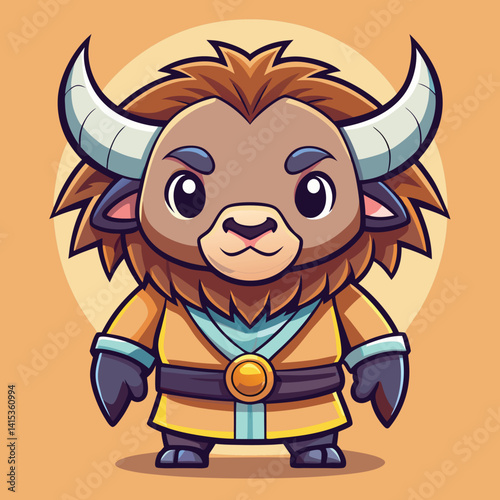 Cute cartoon yak in warrior attire