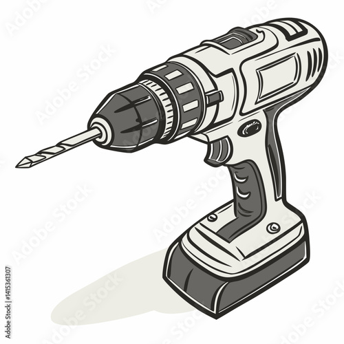 Illustration Of Modern Cordless Drill With Shadow On White Background