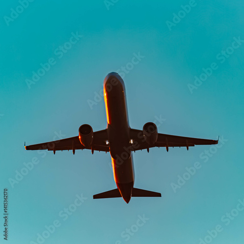 Obraz na płótnie Passenger jet airplane in flight on a sunny summer evening at Munich airport, MUC, Freising, Bavaria, Germany w salonie